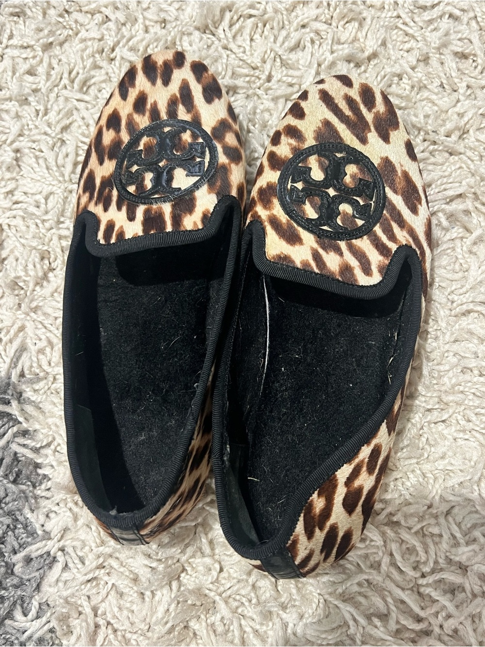 Tory Burch Leopard-Print Flats with Black Logo Medallion